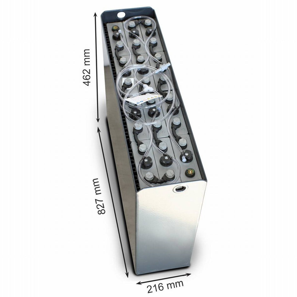 24V Gabelstaplerbatterie 3 PzS 240 Ah DIN A (827 * 216 * 462mm L/B/H) Trog 57014003 inkl. Aquamatik