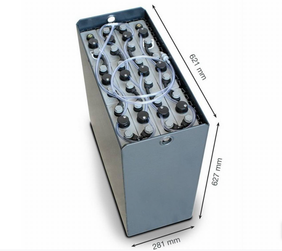 24V Gabelstaplerbatterie 3 PzS 345 Ah DIN B (621 * 281 * 627mm L/B/H) Trog 57014023 inkl. Aquamatik