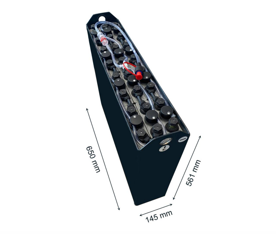 24V Gabelstaplerbatterie 2 PzB 130 Ah (650 * 145 * 561mm L/B/H) Trog 57034107 inkl. Aquamatik