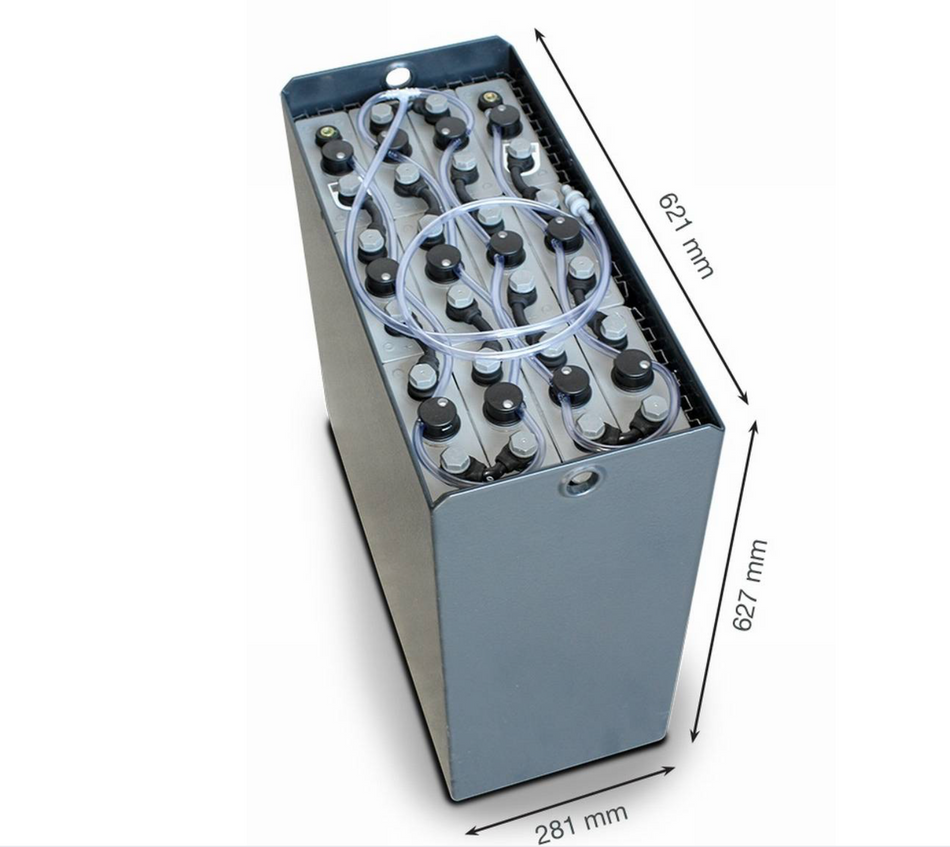 24V Gabelstaplerbatterie 3 PzS 375 Ah DIN B (621 * 281 * 627mm L/B/H) Trog 57014023 inkl. Aquamatik