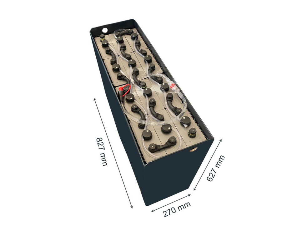 24V Gabelstaplerbatterie 4 PzS 500 Ah DIN A (827 * 270 * 627mm L/B/H) Trog 57014025 inkl. Aquamatik