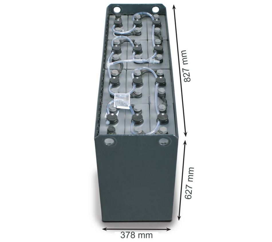 24V Gabelstaplerbatterie 6 PzS 690 Ah DIN A (827 * 378 * 627mm L/B/H) Trog 57014031 inkl. Aquamatik